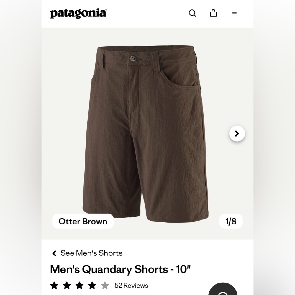 NWT Patagonia Men's Quandary Shorts 32x10 - Otter Brown